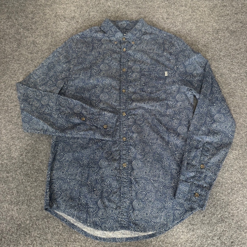 Rhythm. Mens Large Blue Geometric Dot Print Button Down Shirt Long Sleeve Casual